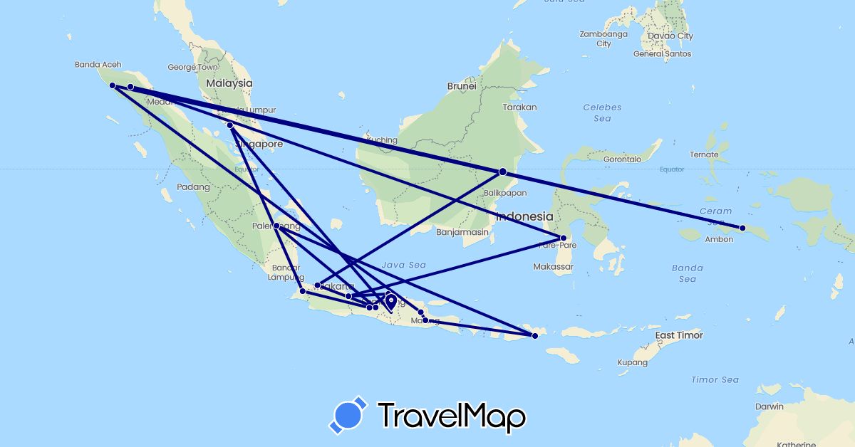 TravelMap itinerary: driving in Indonesia, Malaysia (Asia)